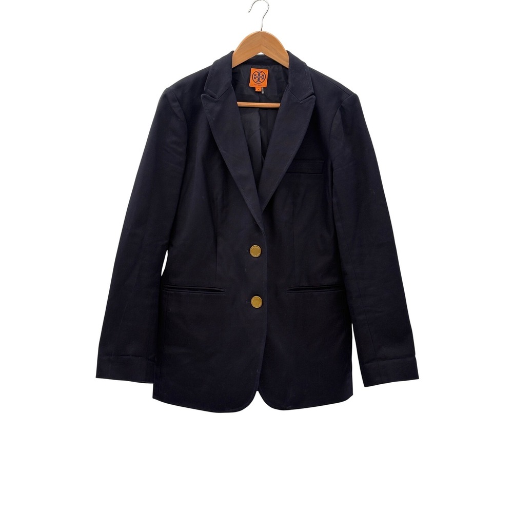 Tory Burch Blazer Single Breasted Gold Hardware Women 12 Navy Blue Old Money
